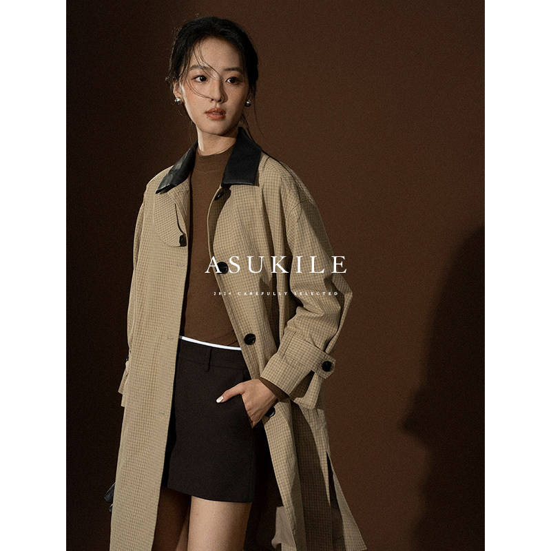 【雾都】ASUKILE上心 高端卡其色皮领休闲短款小个子风衣外套女秋