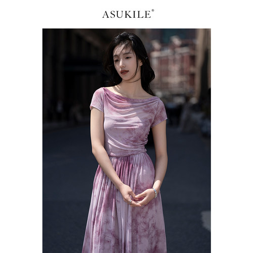 ASUKILE上心 【相思丁香】超好看高端精致绝美遮肚子紫色连衣裙