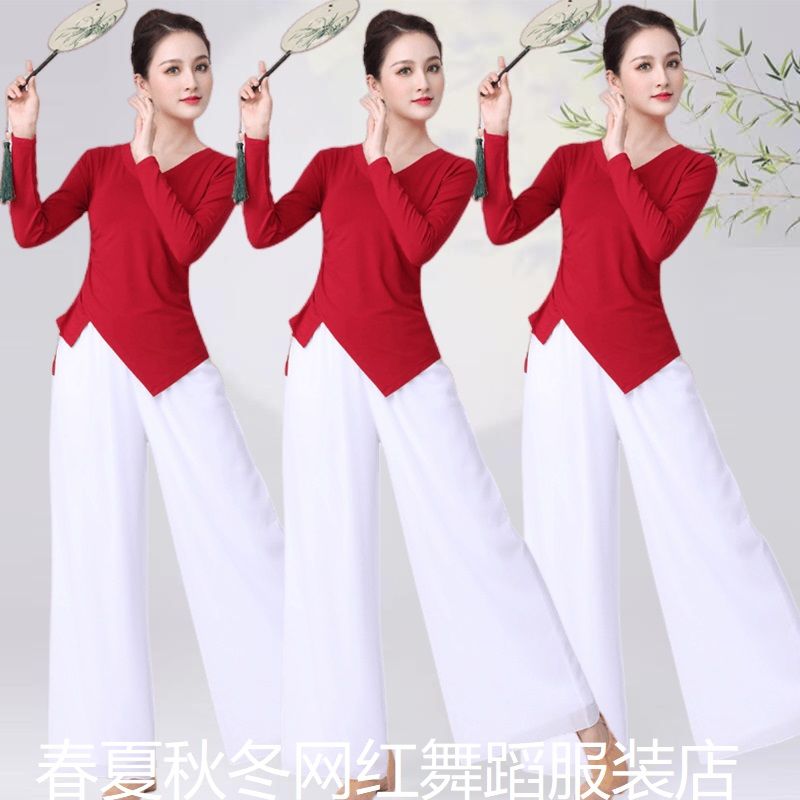 春秋冬款广场舞套装民族风江南古典舞上衣雪纺裙裤中老年跳舞衣女