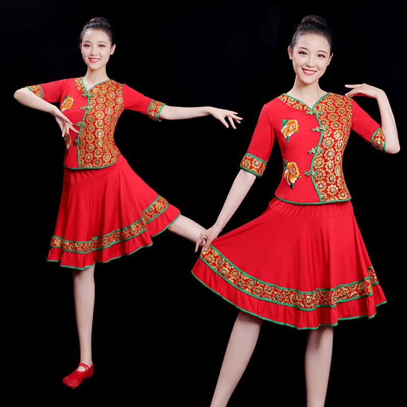 跳舞服装女大红新款广场