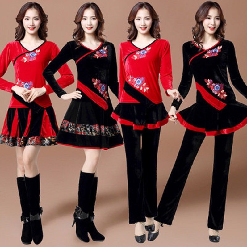 广场舞服装新款套装中老年金丝绒舞蹈服女成人跳舞衣服秋冬季大码