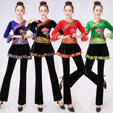 广场舞服装新款套装秋冬长袖中老年金丝绒套装舞蹈健身服演出服