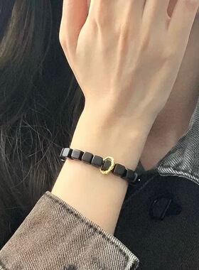 情侣黑檀木方块手串男精致小巧小众简约高级感国风配饰女藏式盘玩