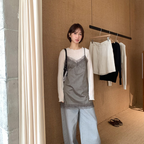 IMISS-秋上新韩标高品质蕾丝拼接麂皮吊带连衣裙S90829