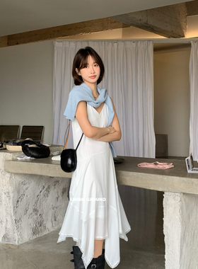 IMISS-26年早春仙仙儿花边拼接不规则吊带连衣裙R60960