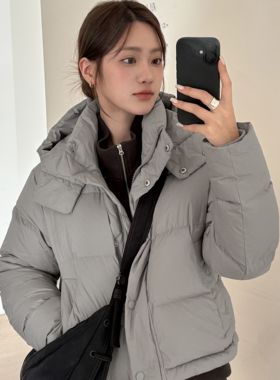 T.G-韩系简约加厚防风保暖面包格连帽羽绒服XJ25919