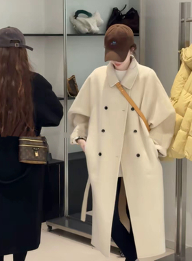 JIA 伊嘉-领宽松显瘦中长款羊毛外套(配腰绳)（含70羊毛）88003-5