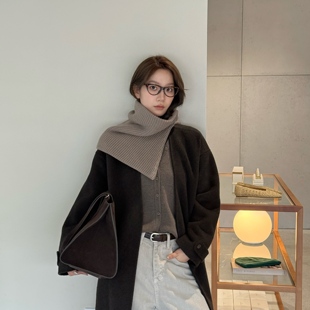 OTEA-冬季长款围脖无领女气质羊毛外套(配腰带)（含70羊毛）M1007