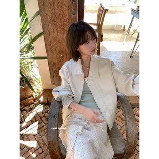 IMISS-26年早春韩标简约气质翻领宽松皮衣R10710