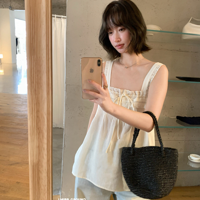 IMISS-标仙仙儿～蕾丝拼接吊带小衫(麻料有麻结麻点为正常)R70987