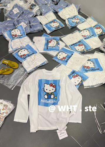 WHT早秋新款韩版印花猫咪长袖T恤宽松圆领百搭显瘦棉麻慵懒风上衣
