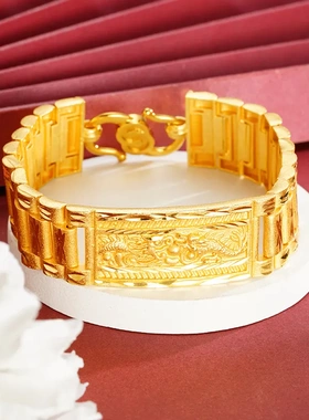 沙金双龙戏珠手链霸气男款复古国风手表链义乌配饰品久不掉色