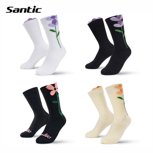 森地客Santic新品骑行袜排汗速干中筒袜专业骑行运动女袜花音