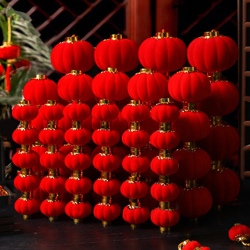 小红灯笼挂饰植绒盆栽树上挂件元宵节院子户外红色喜庆装饰布置