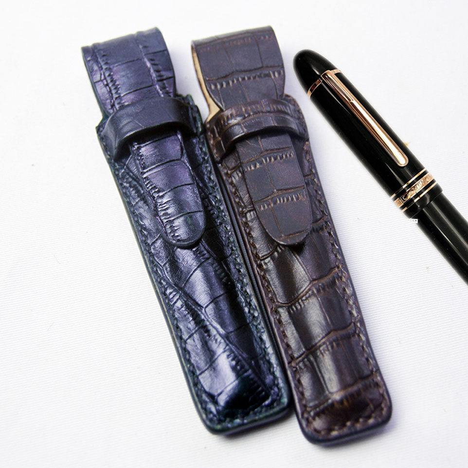 弥迦手工定做鳄鱼纹牛皮笔袋万宝龙高档礼物真皮笔套一支装保护套