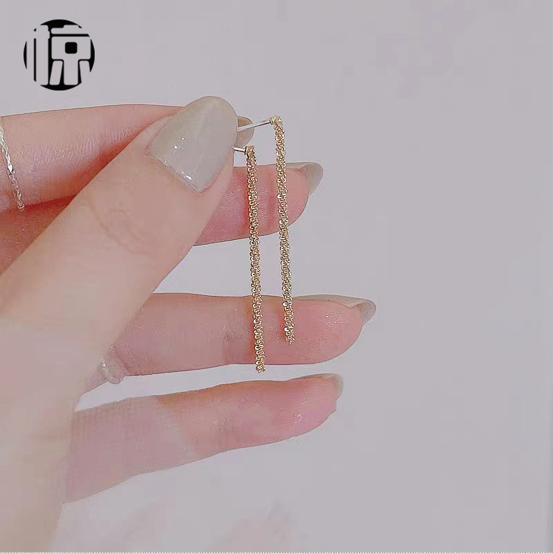 惊小鸿《波光粼粼》S925纯银镀14K金流苏耳线 轻奢高级OL耳环耳饰