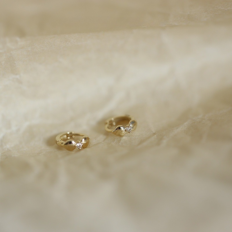 惊小鸿S925纯银镀14K金耳圈两片小胖叶子迷你耳扣小众日常耳骨圈