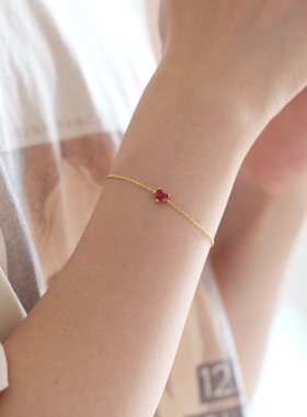 惊小鸿S925纯银镀14K金小红心手链女 气质简约风格红色宝石手链