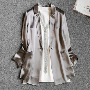 女装 仿醋酸西服上衣长袖 西装 2022夏季 防晒服92129 外套女薄款 大码