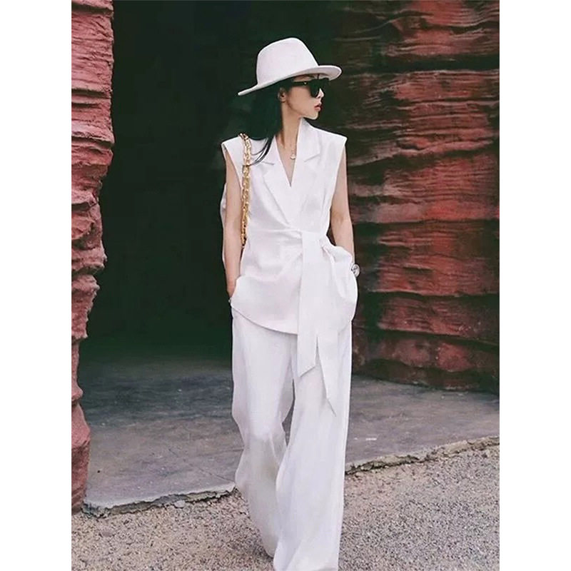 大码女装薄款马甲西装套夏季新款胖mm宽松阔腿裤两件套25100