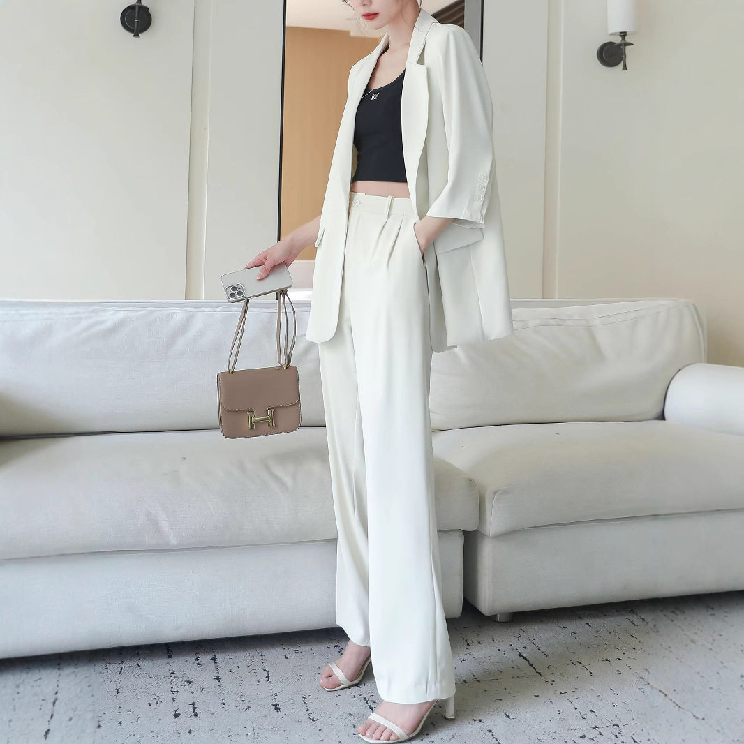 感夏季大码薄款西装套装女胖mm职业宽松阔腿裤两件套装aa2529