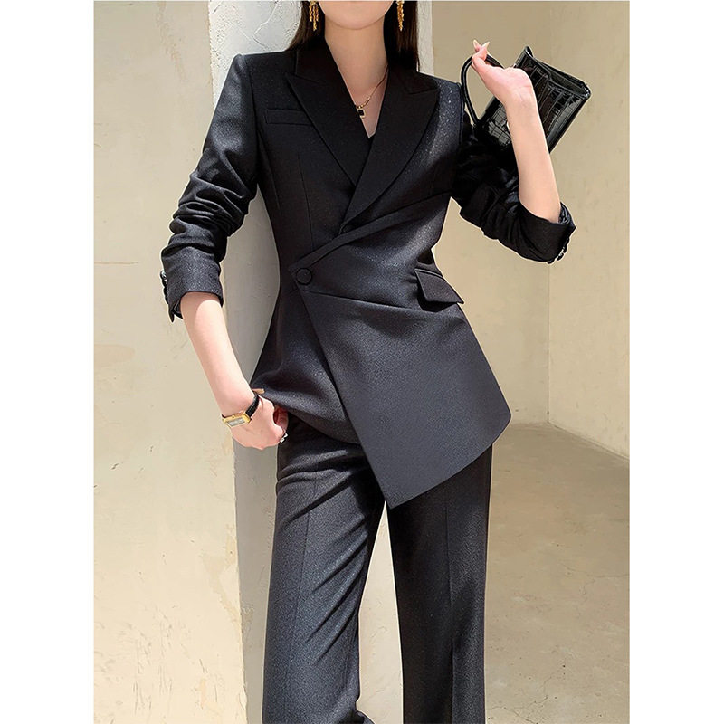 感大码西装套装女胖mm不规则职业上衣职业阔腿裤两件套25115