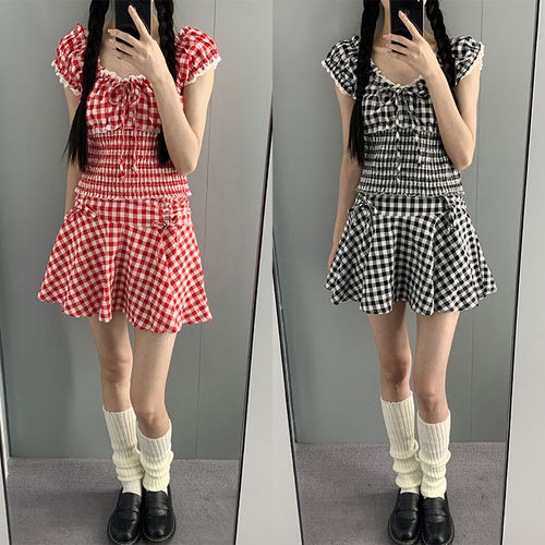 【清仓】原21，特9.99。A*de*e格子两色套装裙