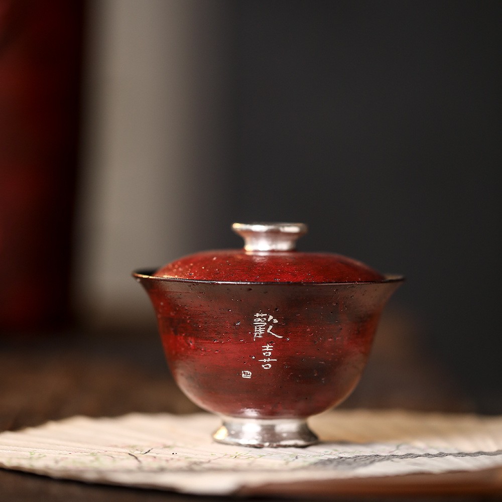 功夫茶具鎏银喜乐盖碗景德镇茶杯