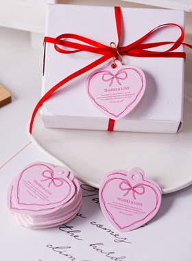 100片七夕情人节吊牌粉色心形thanks and love礼物包装标签吊卡片
