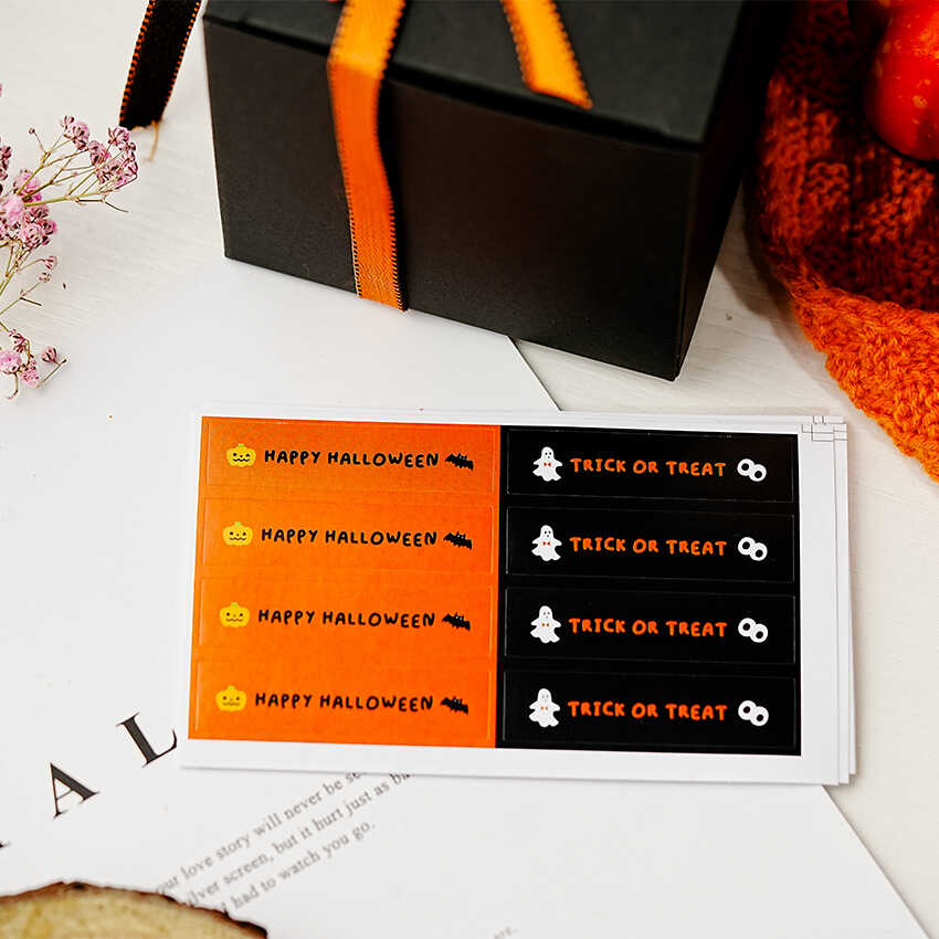 diy橘色长条南瓜幽灵方形标签