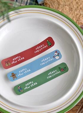 卡通圣诞节贴纸120贴圣诞礼物包装不干胶烘培蛋糕盒DIY长条封口贴