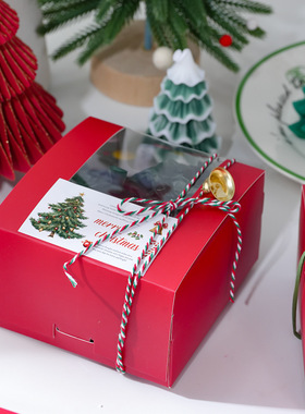 圣诞节新年红色包装盒司康曲奇饼干马卡龙雪花酥甜品烘焙礼品空盒