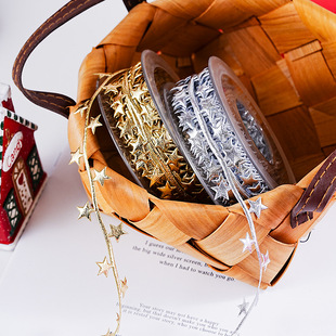 圣诞节丝带ins风圣诞树装 彩带 饰五角星压花缎带氛围感礼品包装