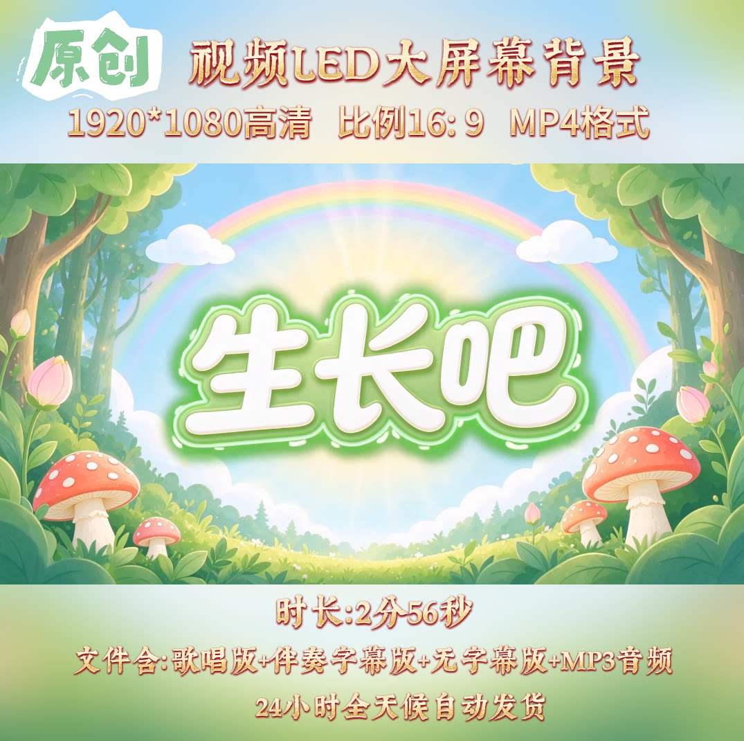 原创视频--生长吧 儿童少儿歌曲配乐伴奏LED舞台大屏幕背景视频