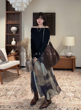 LAN DEUR【画廊漫步】氛围感复古艺术感油画晕染长裙高腰半身裙