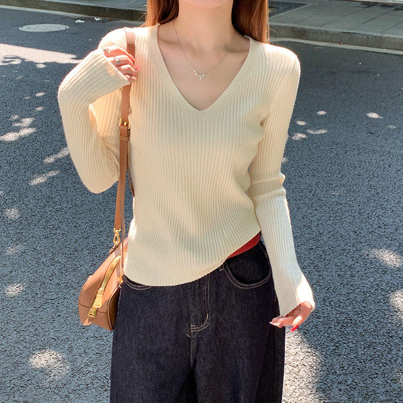 苏三三 v领毛衣女秋冬高级感针织衫2025新款春秋外穿内搭打底上衣