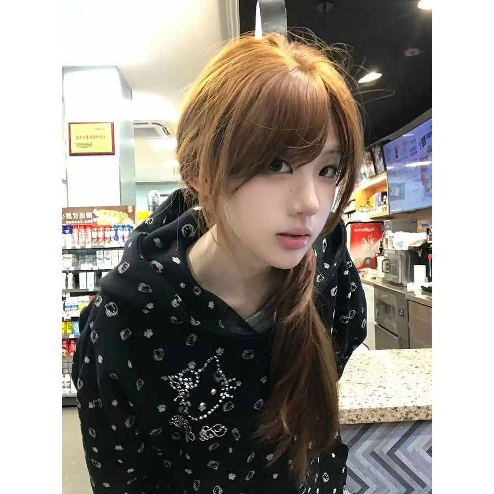 美式可爱猫耳满印狗爪连帽卫衣女秋冬小众别致kitty钉珠开衫外套