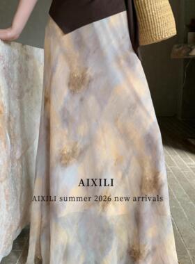 AIXILI爱西里-2026夏浮光掠影浪漫氛围感垂感晕染印花仙气半A2276