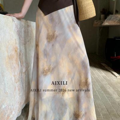 AIXILI爱西里-2026夏浮光掠影浪漫氛围感垂感晕染印花仙气半A2276