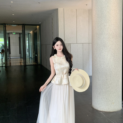MEI ZI 美姿-五一穿搭新中式国风高级感气质提花无袖上衣5818