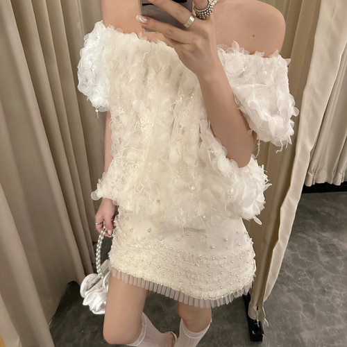 AIALA LUMENA-夏上新轻奢珍珠蕾丝高腰显瘦网纱拼接气质包B20380A