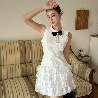 AIALA LUMENA-夏上新复古娃娃领蕾丝蝴蝶结公主裙收腰显瘦L20267A