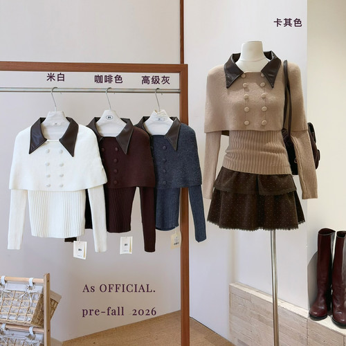 AS OFFICIAL-在韩少女doll爆爆——韩感千金pick；pu皮翻领斗篷80