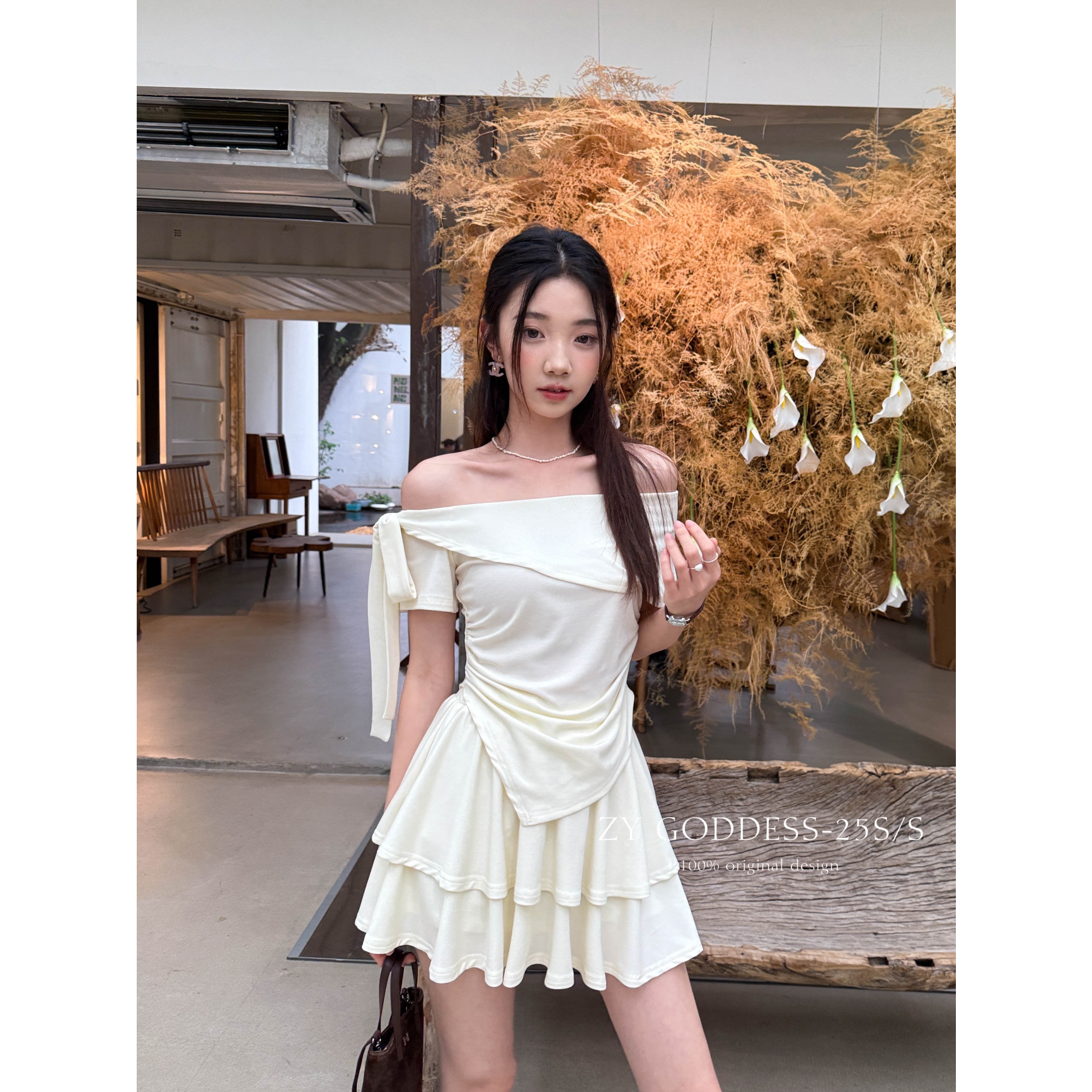 ZY-纯欲甜酷辣妹穿搭网红名媛最爱单肩翻领设计感系带褶皱不26358