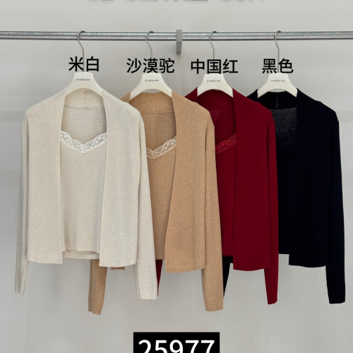 SE GENTLE SUN-SE白标晚风叙法式蕾丝V领内搭背心+针织开衫225977