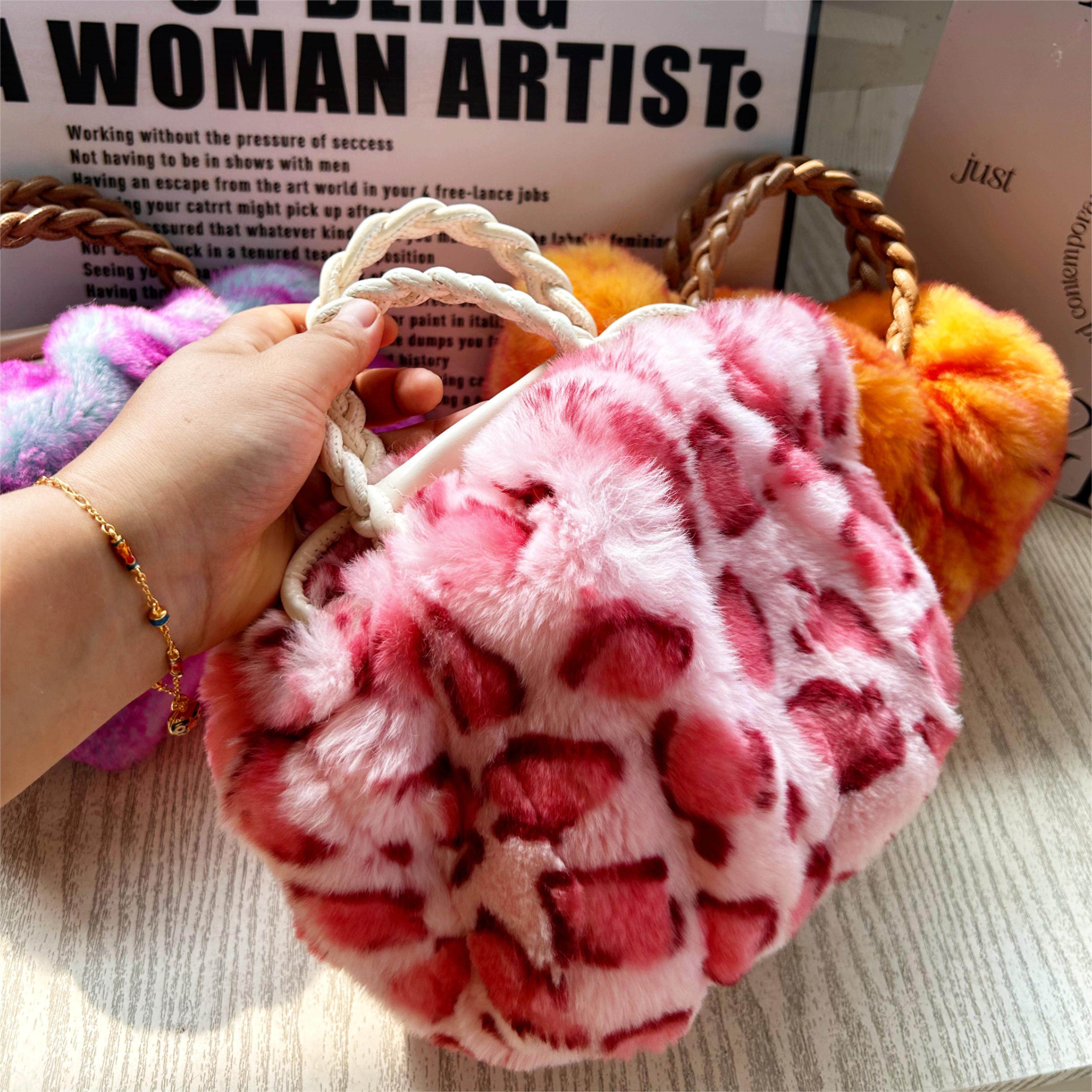 獭兔毛抽带手提包斜挎包可爱