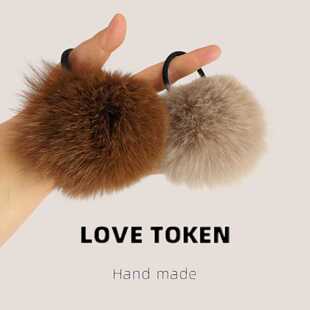 大毛球发圈扎马尾头绳高级感皮筋毛绒球网红头饰 狐狸毛球发绳