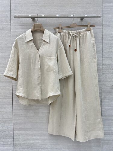 MISS wan 南油高定女装套装春夏2026 老钱风亚麻短袖上衣直筒长裤