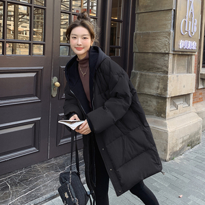 胖mm黑色羽绒服外套女中长款冬装大码女装遮肚胖妹妹白鸭绒羽绒衣