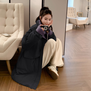 胖mm拼色羽绒服女中长款2024冬季新款230斤白鸭绒加厚羽绒衣外套